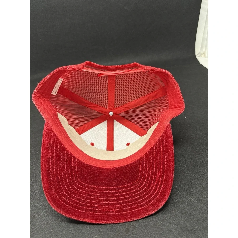 Cambridge Red Velvet Trucker Hat Snapback Mesh Back Flat Bill Cap NWT